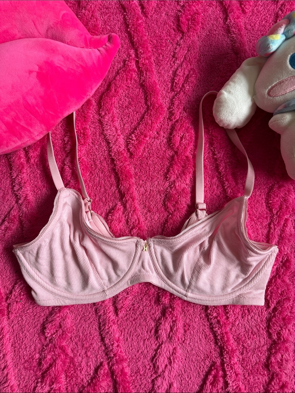 Girly Light Pink Ribbed Underwire Bra - Women Intimates